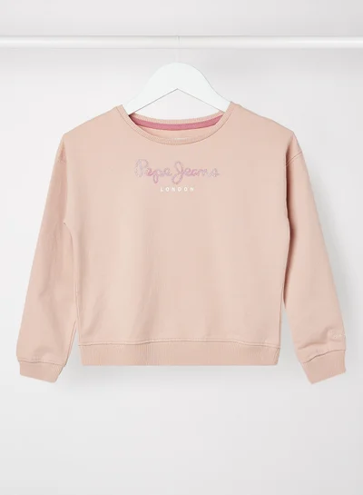 Pepe Jeans LONDON Girls Glitter Logo Long Sleeve Sweatshirt Pink
