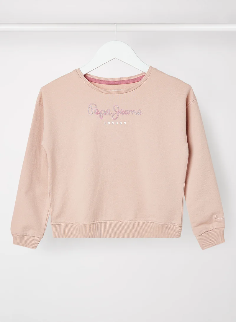 Pepe Jeans LONDON Girls Glitter Logo Long Sleeve Sweatshirt Pink