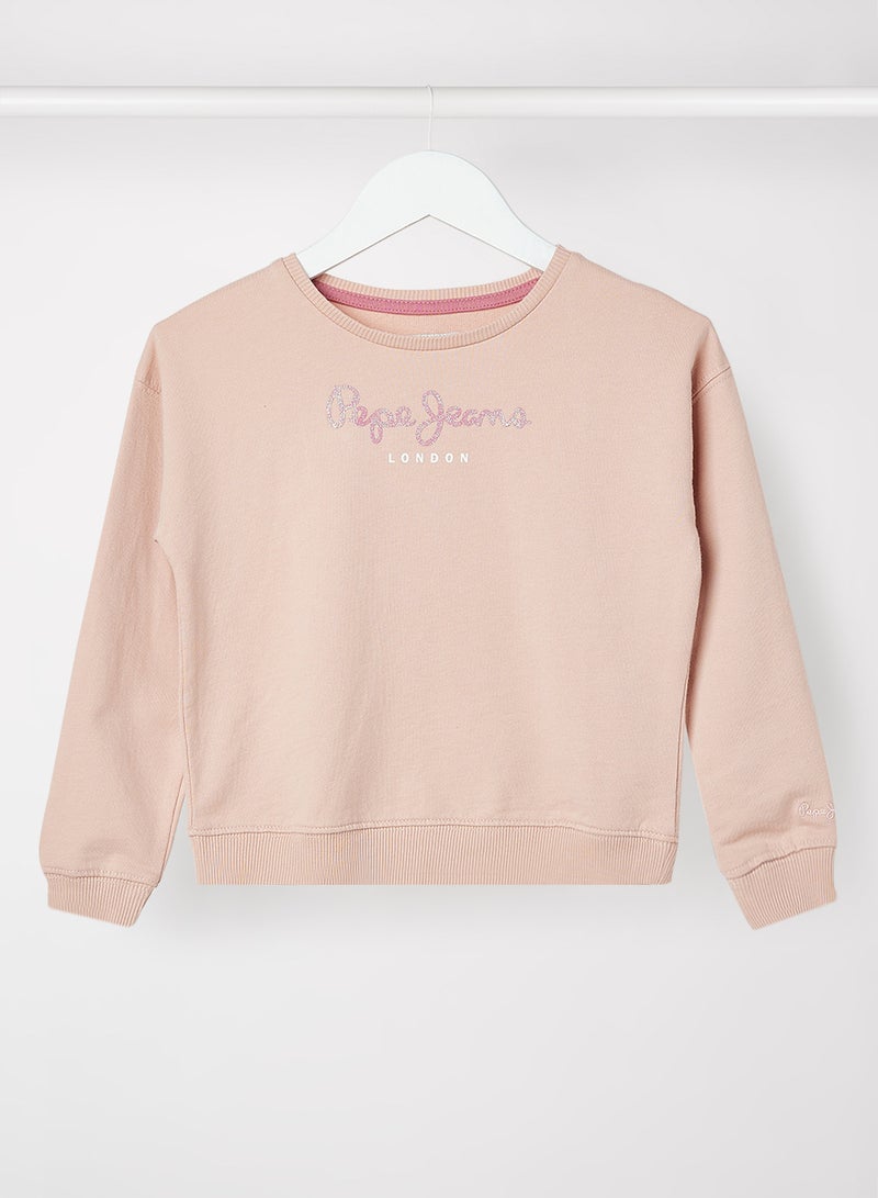 Pepe Jeans LONDON - Girls Glitter Logo Long Sleeve Sweatshirt Pink - Image 1