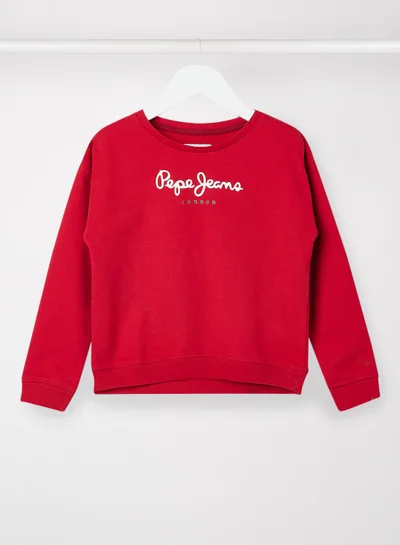 Pepe Jeans LONDON Girls Glitter Logo Long Sleeve Sweatshirt Red