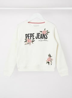 Kids Daisy Embroidery Sweatshirt White