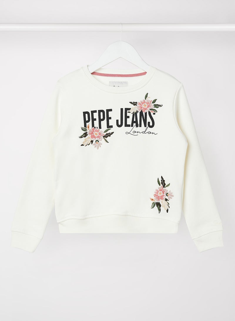 Pepe Jeans LONDON - Kids Daisy Embroidery Sweatshirt White - Image 1