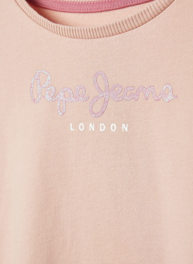 Pepe Jeans LONDON Girls Glitter Logo Long Sleeve Sweatshirt Pink