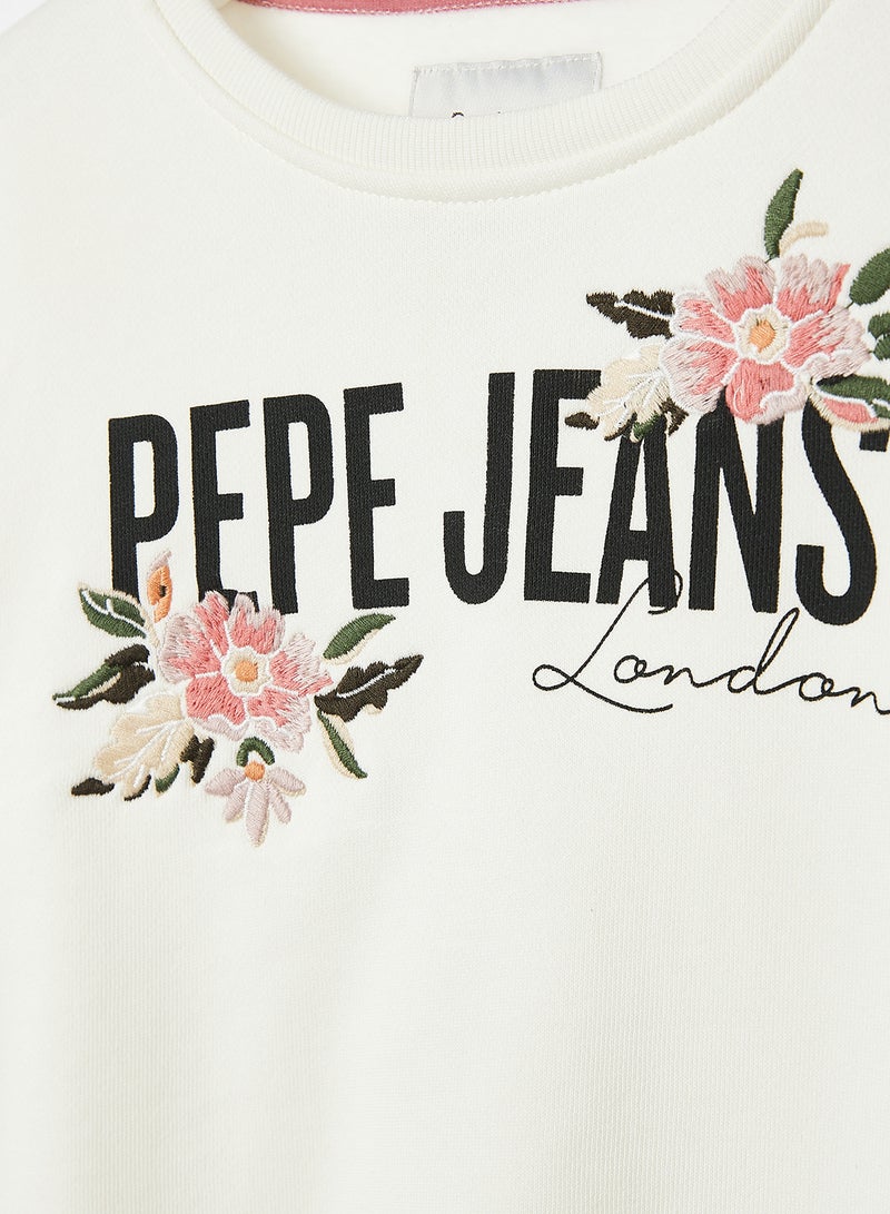Pepe Jeans LONDON - Kids Daisy Embroidery Sweatshirt White - Image 1