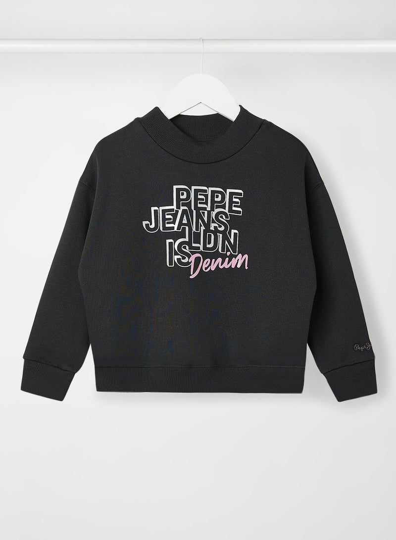 Pepe Jeans LONDON - Kids Donna Textured Logo Sweatshirt Black - Image 1