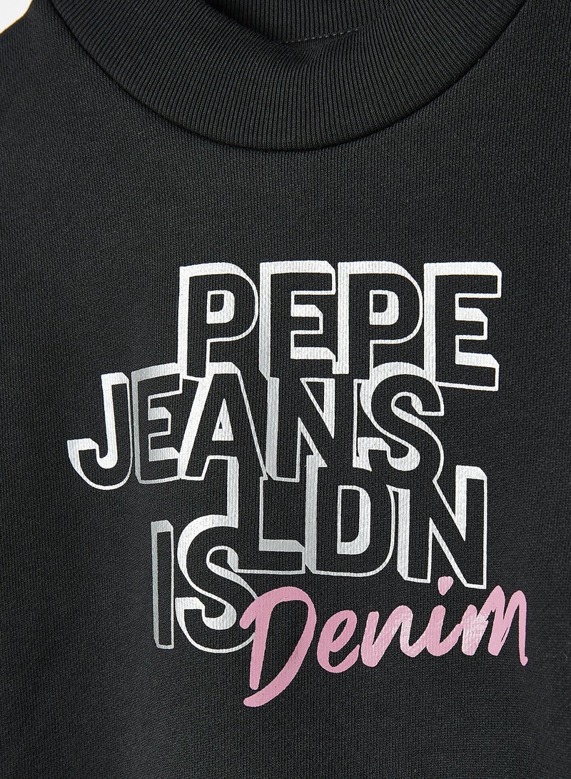 Pepe Jeans LONDON - Kids Donna Textured Logo Sweatshirt Black - Image 1