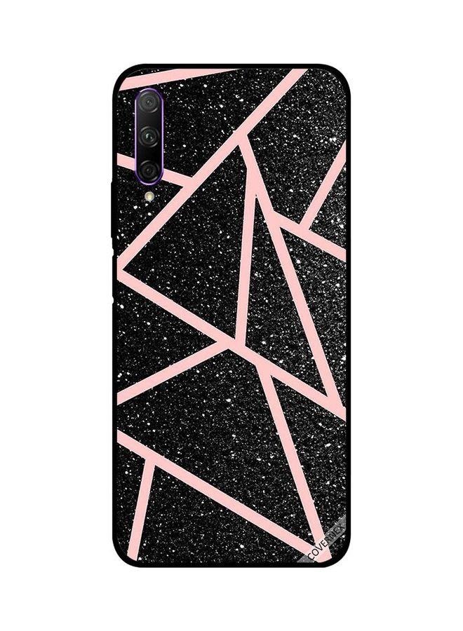 كوفرنيكس غطاء حماية واقي لهاتف هواوي Y9s نمط أسود لامع وخطوط وردية فاتحة - Image 1