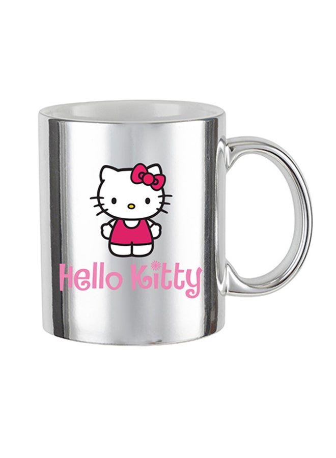 MEC Hello Kitty Text Printed Coffee Mug Silver/White 