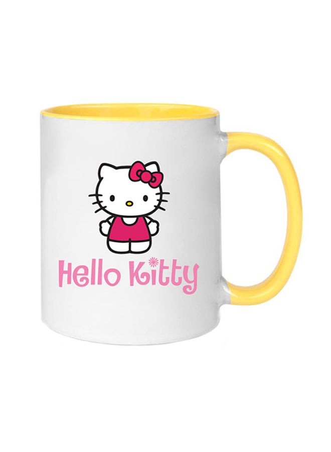 MEC Hello Kitty Text Printed Coffee Mug Yellow/White