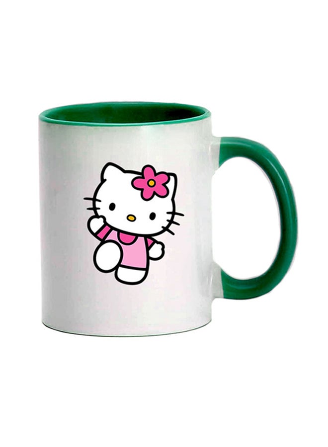 MEC - Hello Kitty Waving At You! Printed Coffee Mug Green/White - Image 1