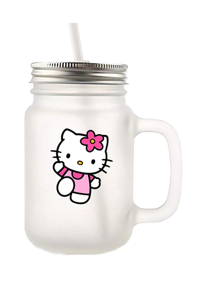 إم إي سي هاللو كيتي تُلوح لك! وعاء بسطح خشن مُزين بطبعة أبيض 350ملليلتر