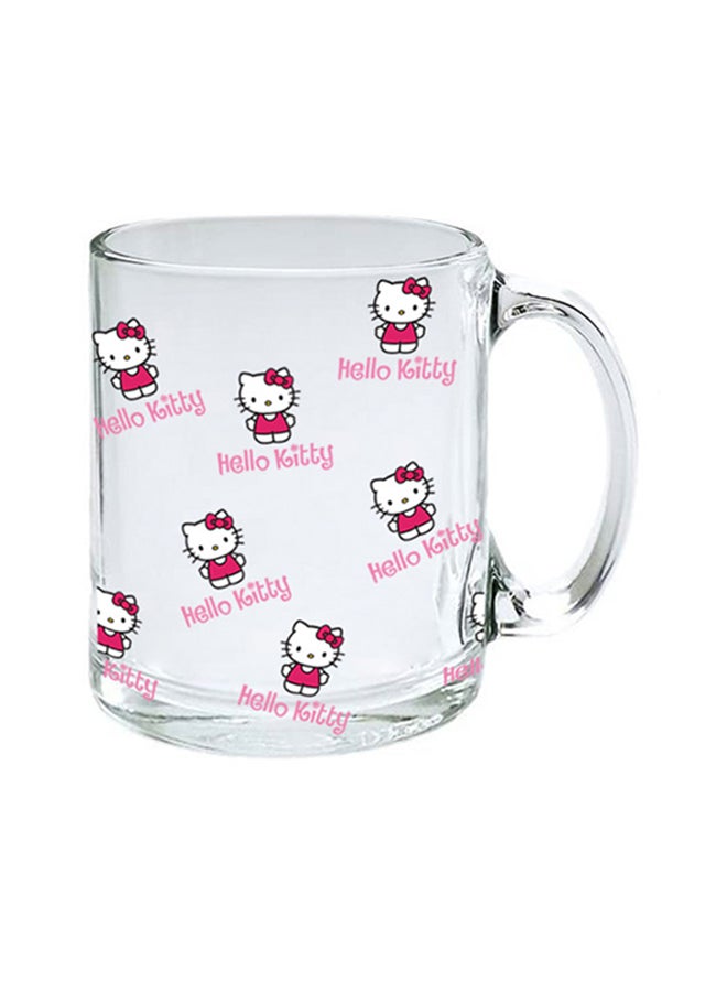 إم إي سي مج قهوة شفاف بالكامل وبطبعة شخصية هاللو كيتي وعبارة "Hello Kittys" أبيض 350ملليلتر