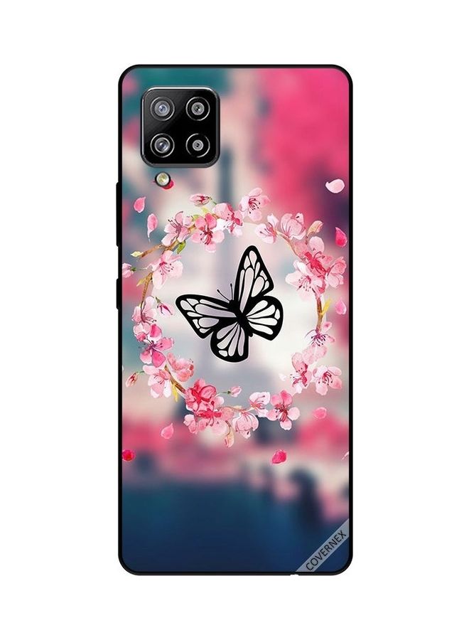 كوفرنيكس غطاء حماية واق لهاتف سامسونج جالاكسي A42/M42 5G بطبعة فراشة داخل حلقة من الازهار متعدد الألوان - Image 1