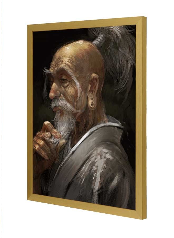 لوحة فنية بإطار لديكور الحائط بتصميم رجل صيني كبير حكيم متعدد الألوان 33x43سم - Image 1