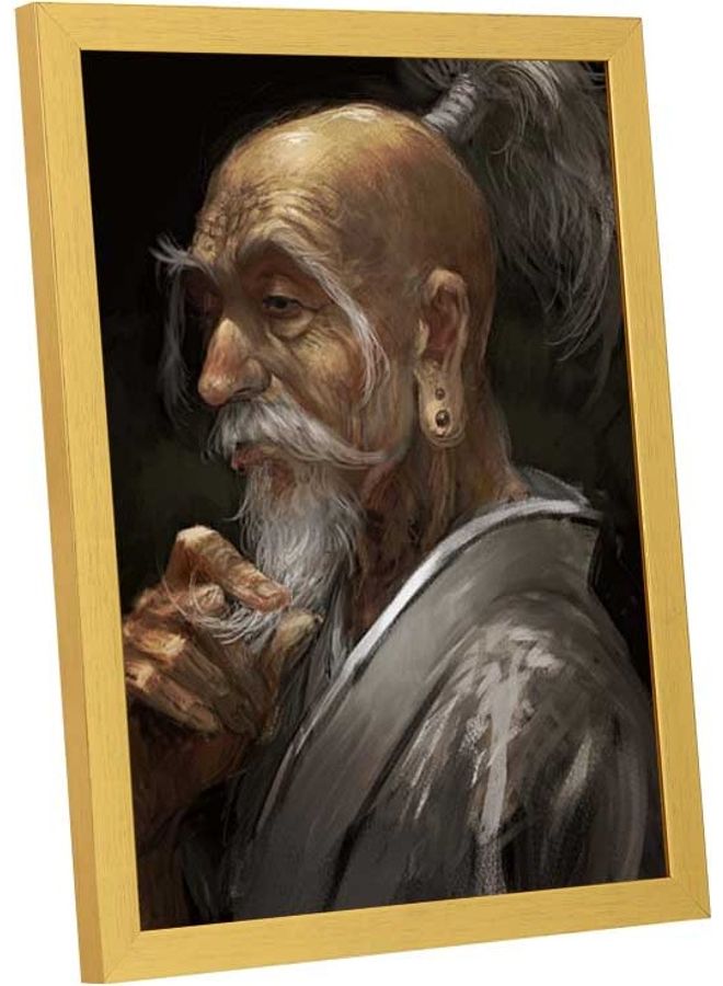 لوحة فنية بإطار لديكور الحائط بتصميم رجل صيني كبير حكيم متعدد الألوان 33x43سم - Image 2