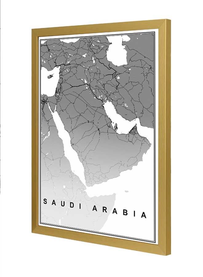 لوحة فنية بإطار لديكور الحائط بتصميم خريطة المملكة العربية السعودية متعدد الألوان 33x43سم - Image 1