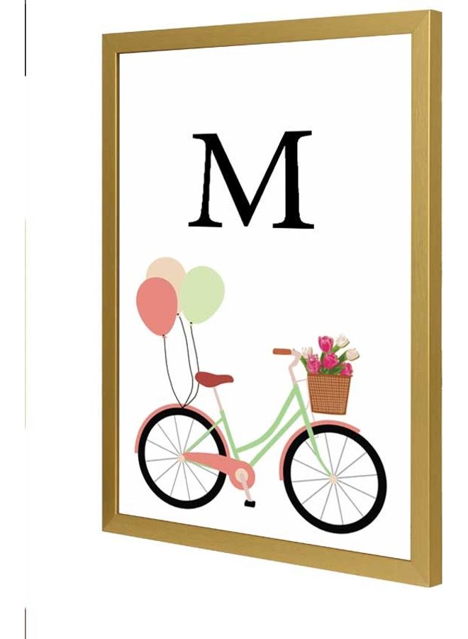LOWHA M Letter Bike Balloons Wall Art Frame White/Pink/Black/Green 33x43cm  - Image 1