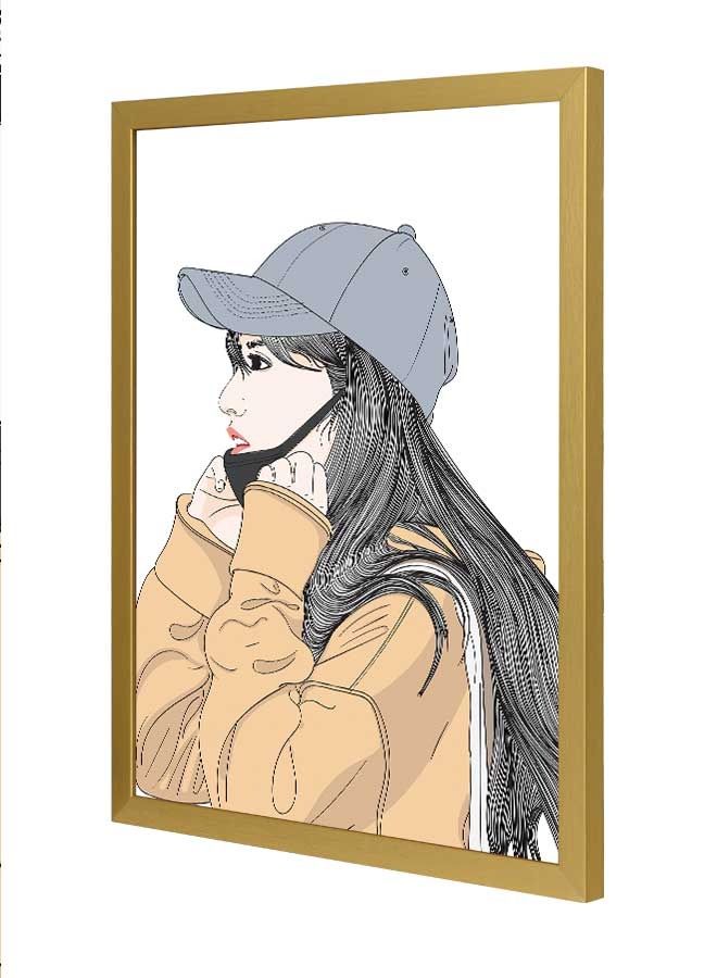 LOWHA Blue Hat Mask Wall Art Frame Multicolour 33x43cm - Image 1