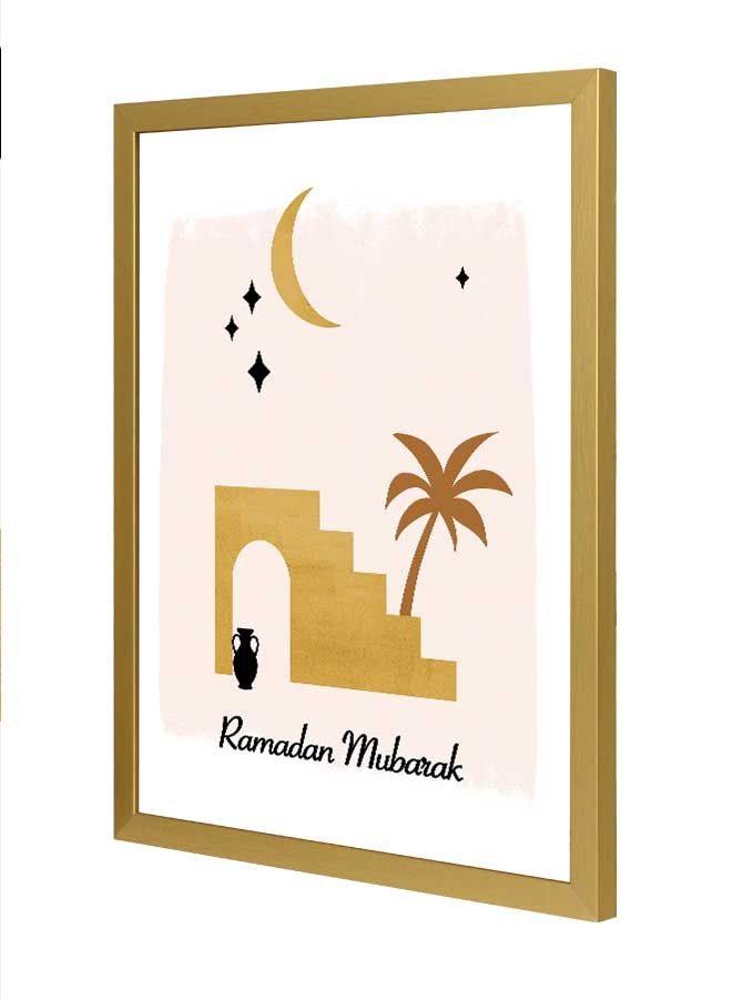 لوحة فنية بإطار لديكور الحائط تُمثل عبارة "Ramadan Mubarak" بتصميم تجريدي متعدد الألوان 33x43سم - Image 1