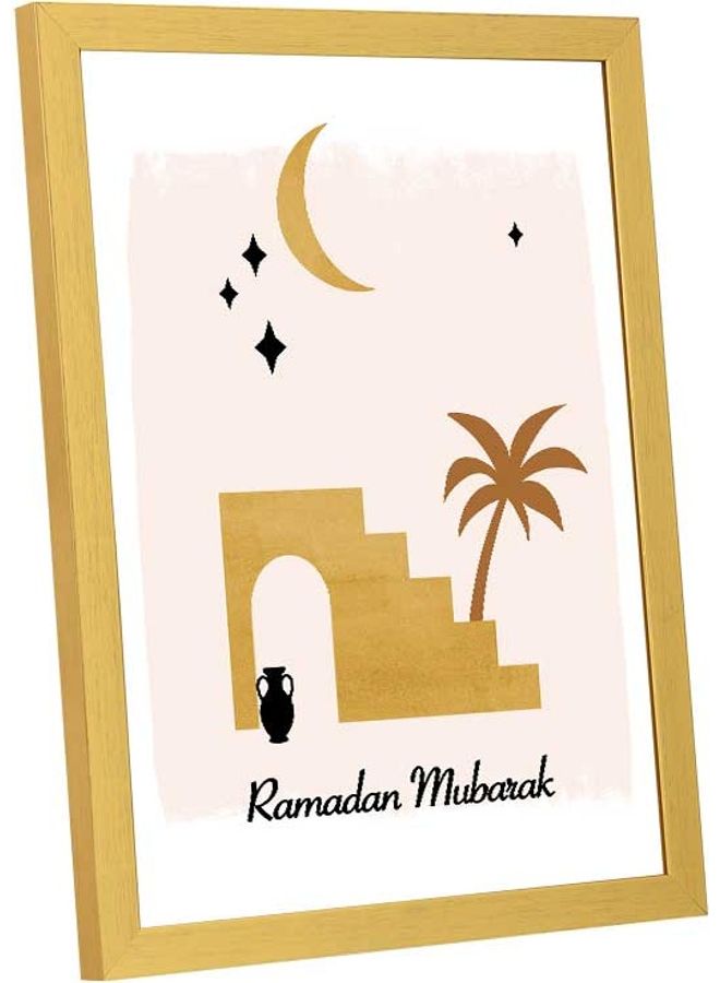 لوحة فنية بإطار لديكور الحائط تُمثل عبارة "Ramadan Mubarak" بتصميم تجريدي متعدد الألوان 33x43سم - Image 2