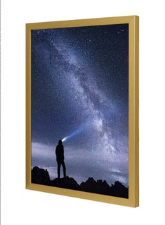 Man Standing On Mountain During Night Wall Art Frame Multicolour 33x43cm