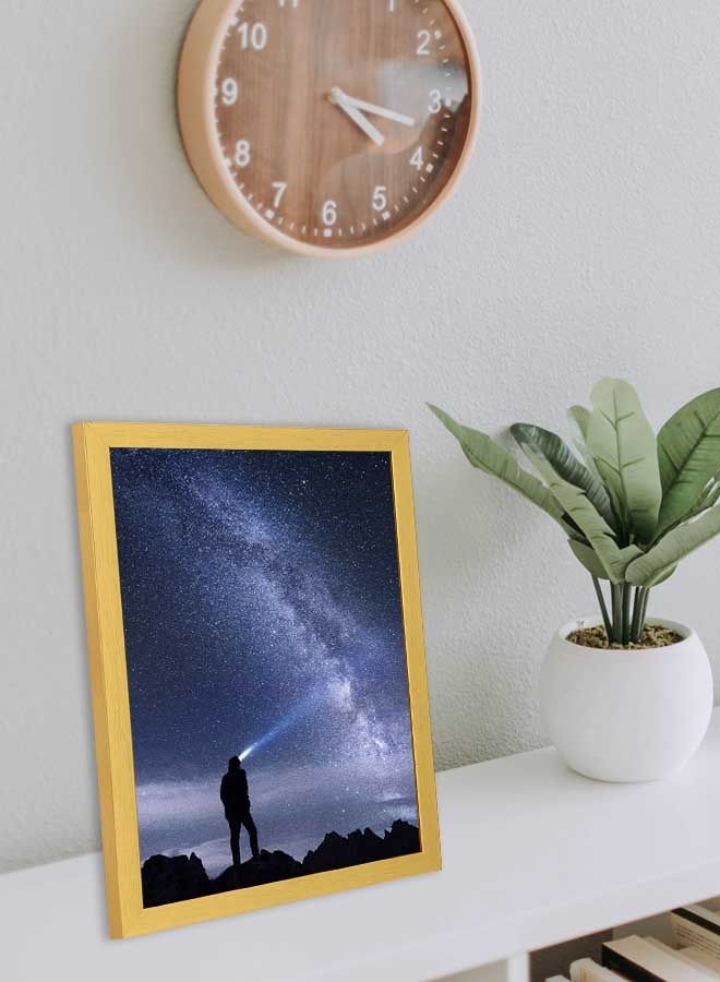LOWHA - Man Standing On Mountain During Night Wall Art Frame Multicolour 33x43cm - Image 1