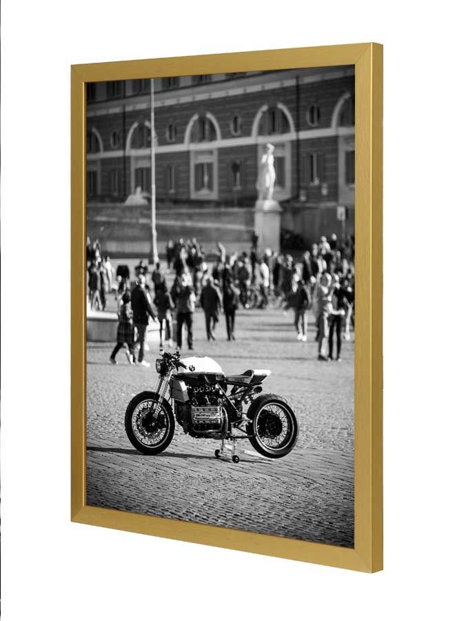 LOWHA Sports Bike Parked Near People Wall Art Frame Multicolour 33x43cm  - Image 1