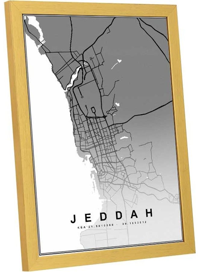 لوحة فنية بإطار لديكور الحائط بتصميم خريطة مدينة جدة متعدد الألوان 33x43سم - Image 2
