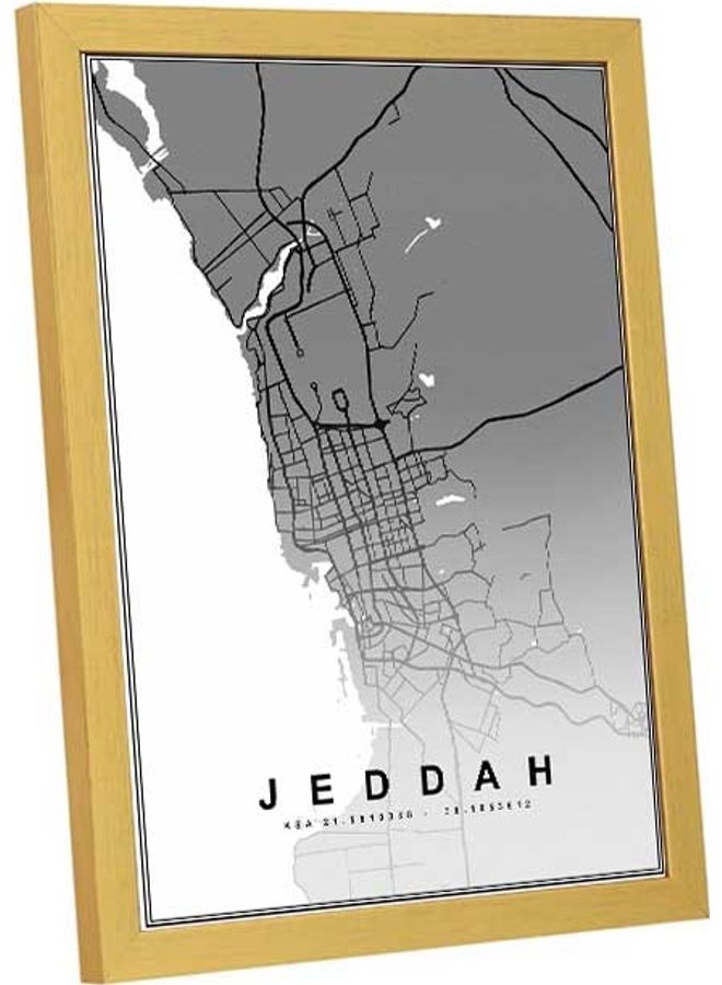 لوحة فنية بإطار لديكور الحائط بتصميم خريطة مدينة جدة متعدد الألوان 33x43سم - Image 3