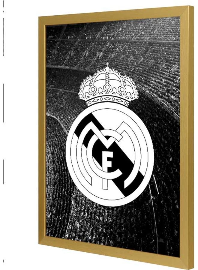 لوحة فنية بإطار تُمثل شعار فريق ريال مدريد أسود/ أبيض 33x43سم - Image 1