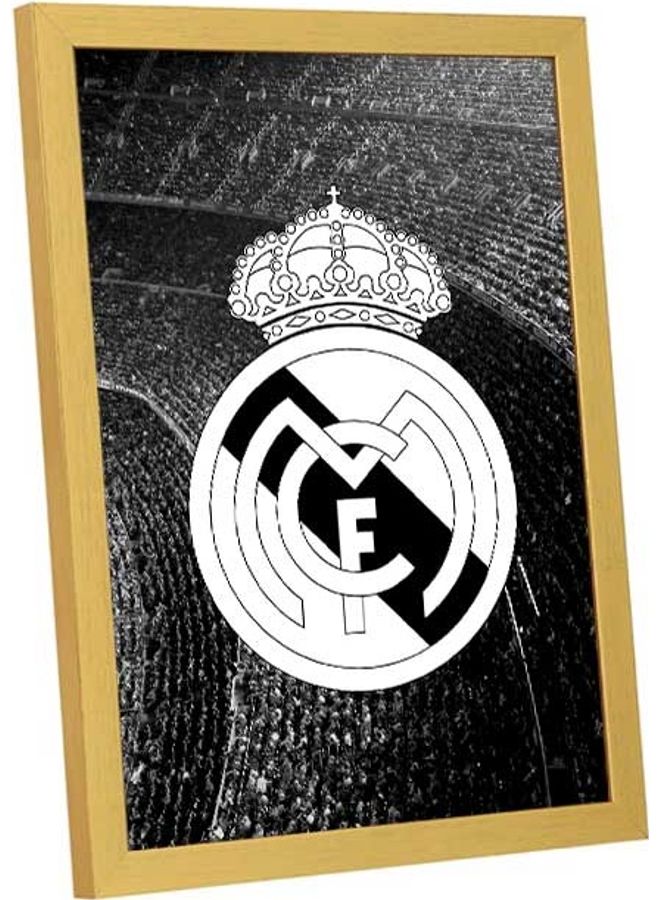 لوحة فنية بإطار تُمثل شعار فريق ريال مدريد أسود/ أبيض 33x43سم - Image 2