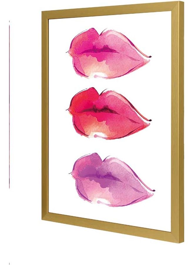 لوحة فنية بإطار لديكور الحائط بتصميم شفاه بألوان مائية متعدد الألوان 33x43سم - Image 1