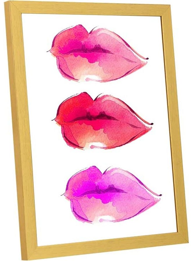 لوحة فنية بإطار لديكور الحائط بتصميم شفاه بألوان مائية متعدد الألوان 33x43سم - Image 2