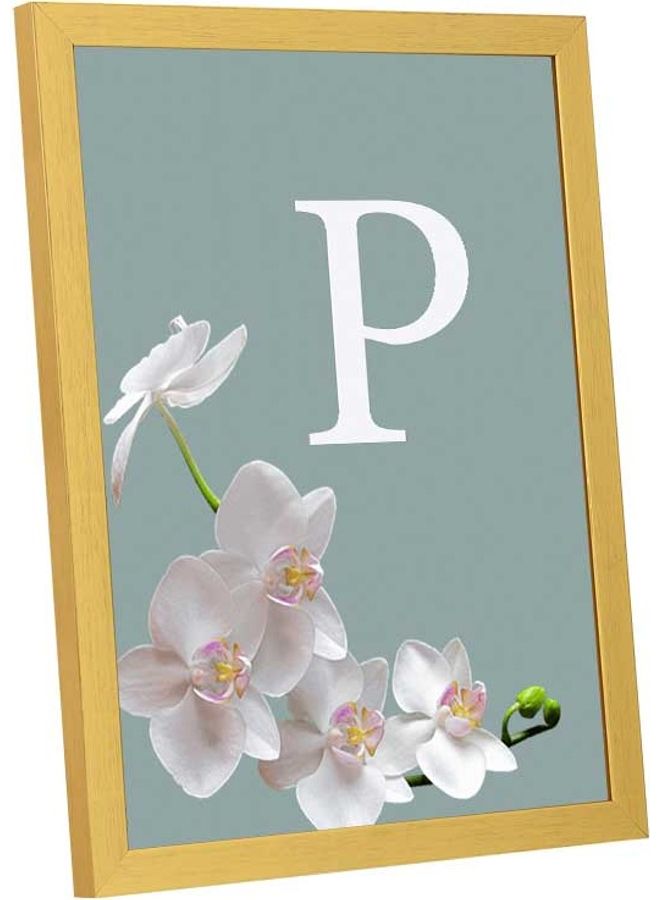 لوحة فنية بإطار لديكور الحائط تُمثل حرف "P" وأزهار أزرق/أبيض/وردي/أخضر 33x43سم - Image 2