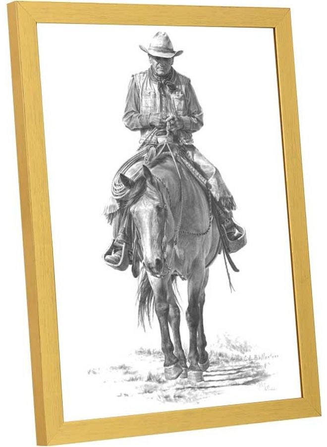 لوحة فنية بإطار لديكور الحائط بتصميم راكب حصان من الغرب القديم متعدد الألوان 33x43سم - Image 2