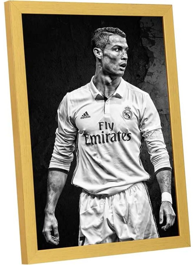 لوحة فنية بإطار لديكور الحائط بتصميم اللاعب رونالدو أسود/ أبيض 33x43سم - Image 2