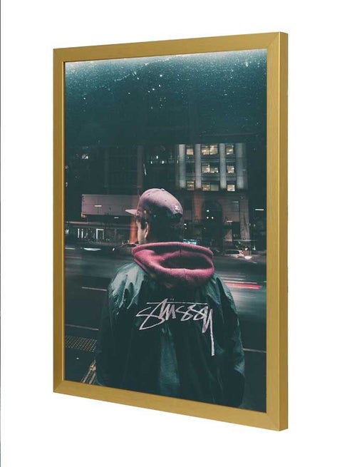 Man Standing Beside Road Wall Art Frame Multicolour 33x43cm
