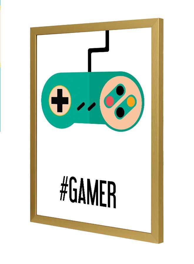 لوحة فنية بإطار لديكور الحائط مطبوع عليها عبارة "#Gamer" متعدد الألوان 33x43سم - Image 1
