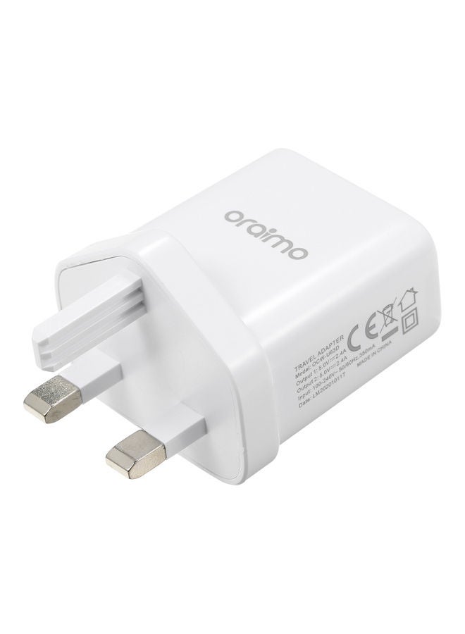 أورايمو مجموعة شاحن USB الجداري الثنائي السريع فايرفلاي مع كابل أبيض - Image 5