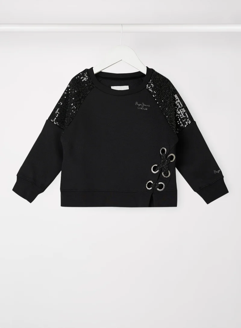 Pepe Jeans LONDON Girls Sequin Long Sleeve Sweatshirt Black
