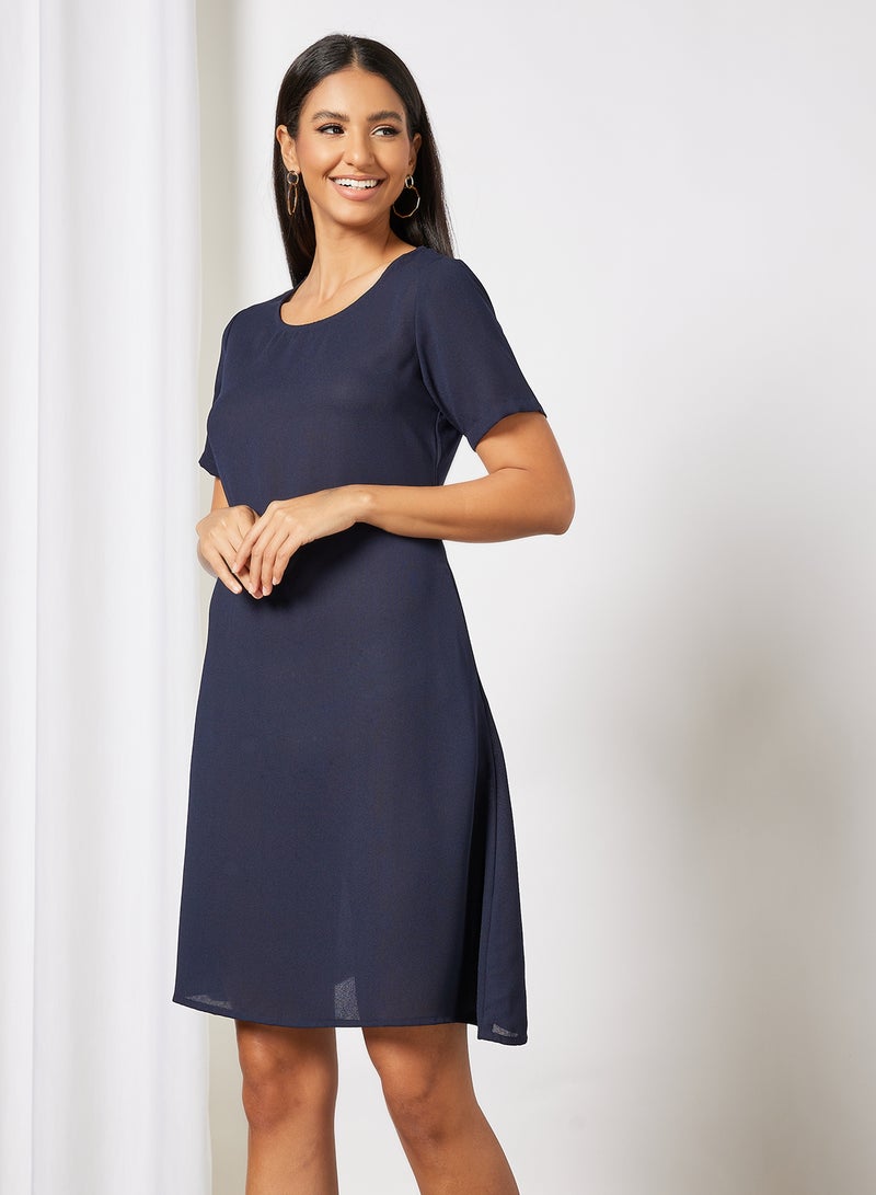 Aila Short Sleeves Crepe A-Line Dress 131 Navy Blue  - Image 1
