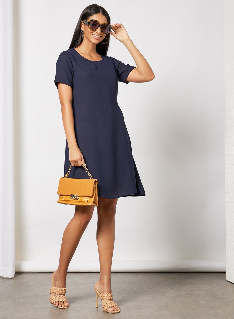 Aila Short Sleeves Crepe A-Line Dress 131 Navy Blue  - Image 4