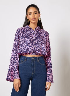 Aila Stylish floral hi low shirt with bell sleeves White  - Image 1