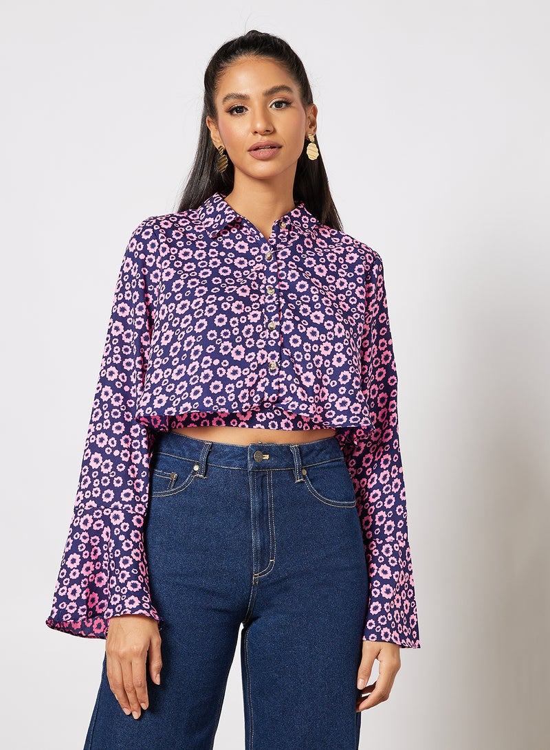 Aila - Stylish floral hi low shirt with bell sleeves White - Image 1