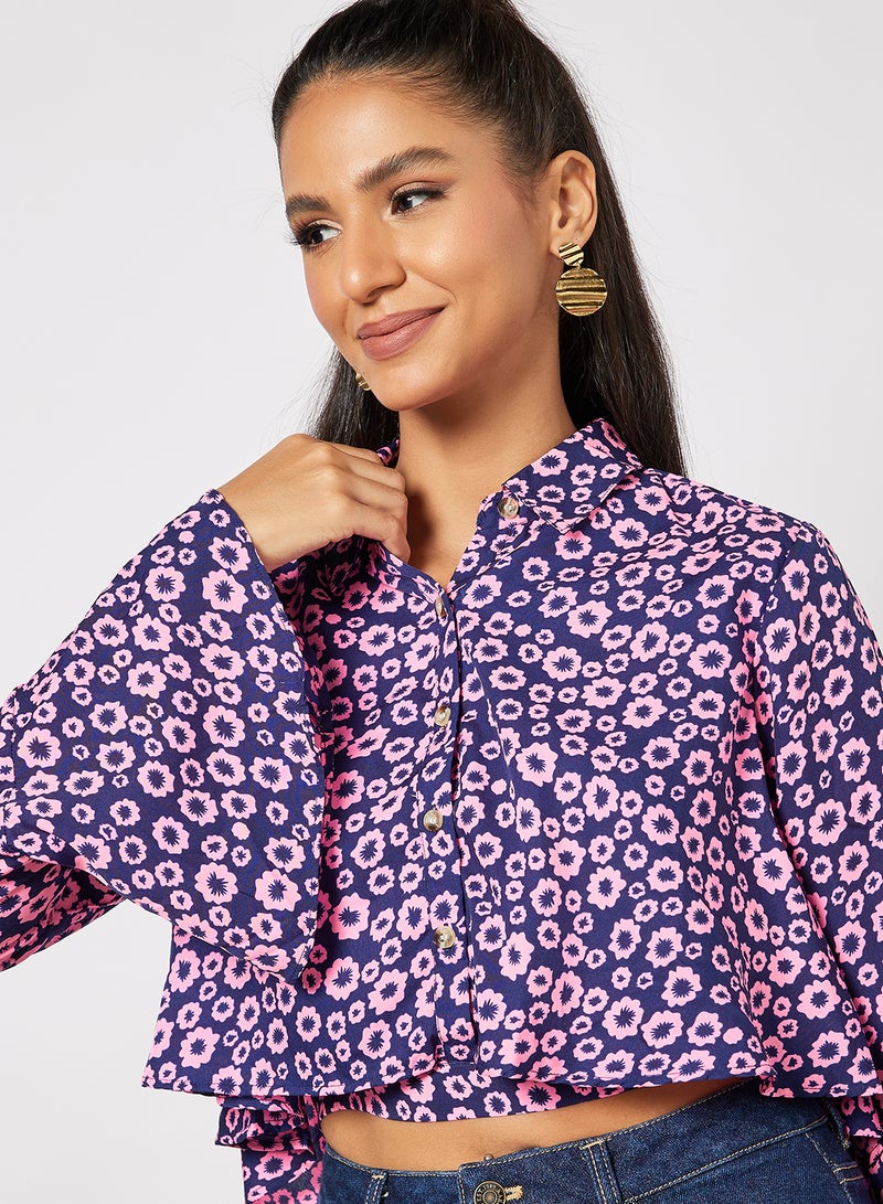Aila - Stylish floral hi low shirt with bell sleeves White - Image 1