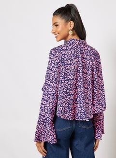 Aila Stylish floral hi low shirt with bell sleeves White  - Image 2