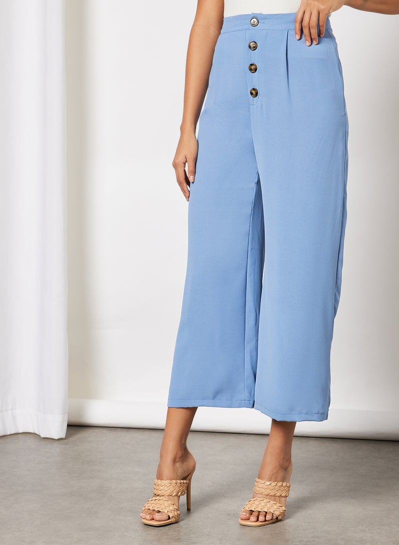 Aila - Women Wide Leg With Button Details Pants Blue - Image 1