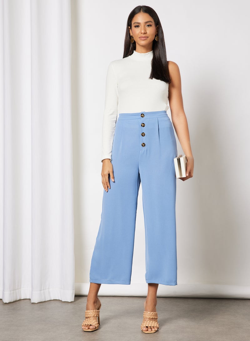 Aila - Women Wide Leg With Button Details Pants Blue - Image 1