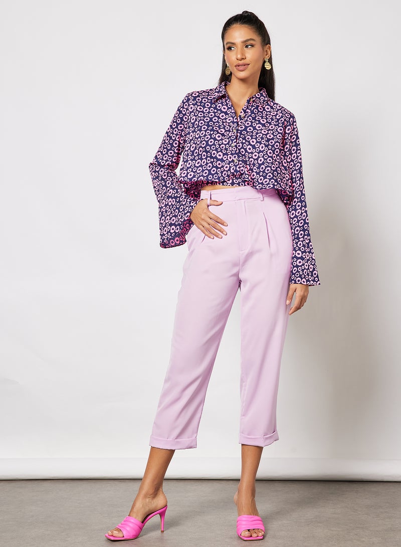 Aila - Women High Waist Slant Pocket Wide Leg Pants Purple - Image 1