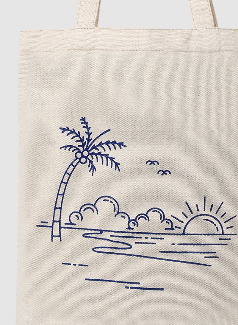 Amal - Beach Print Canvas Shopping And Grocery Bag Color Shade May Vary Blue/Beige - Image 1
